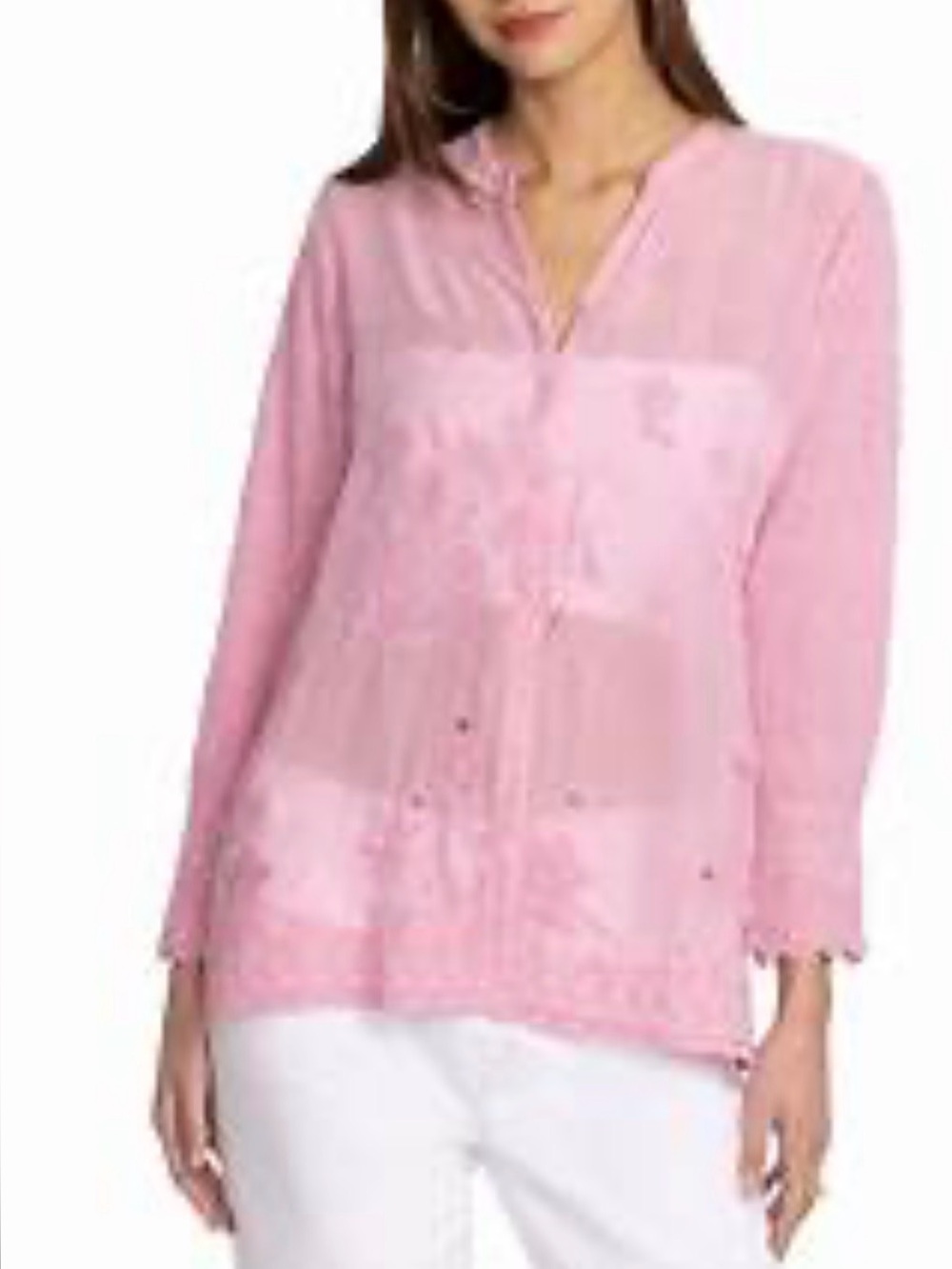 Johnny Was Deni Isabelle Blouse size M. Pale pink tonal embroidery